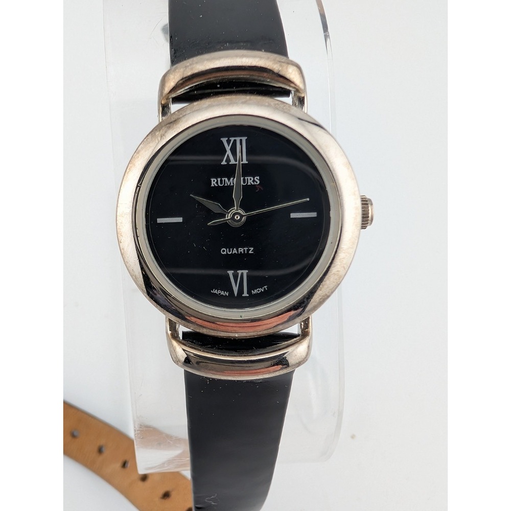 Rumours Watch‎ Women 23mm Silver Case Black Patent Leather Band- New Battery